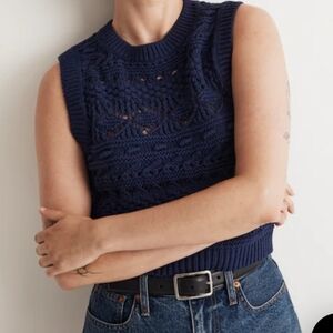 Madewell Medium Sweater Vest Pullover Navy Blue Crochet Top